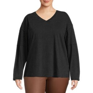 Black Dolman Pullover Shirt with Eyelet Detailing
